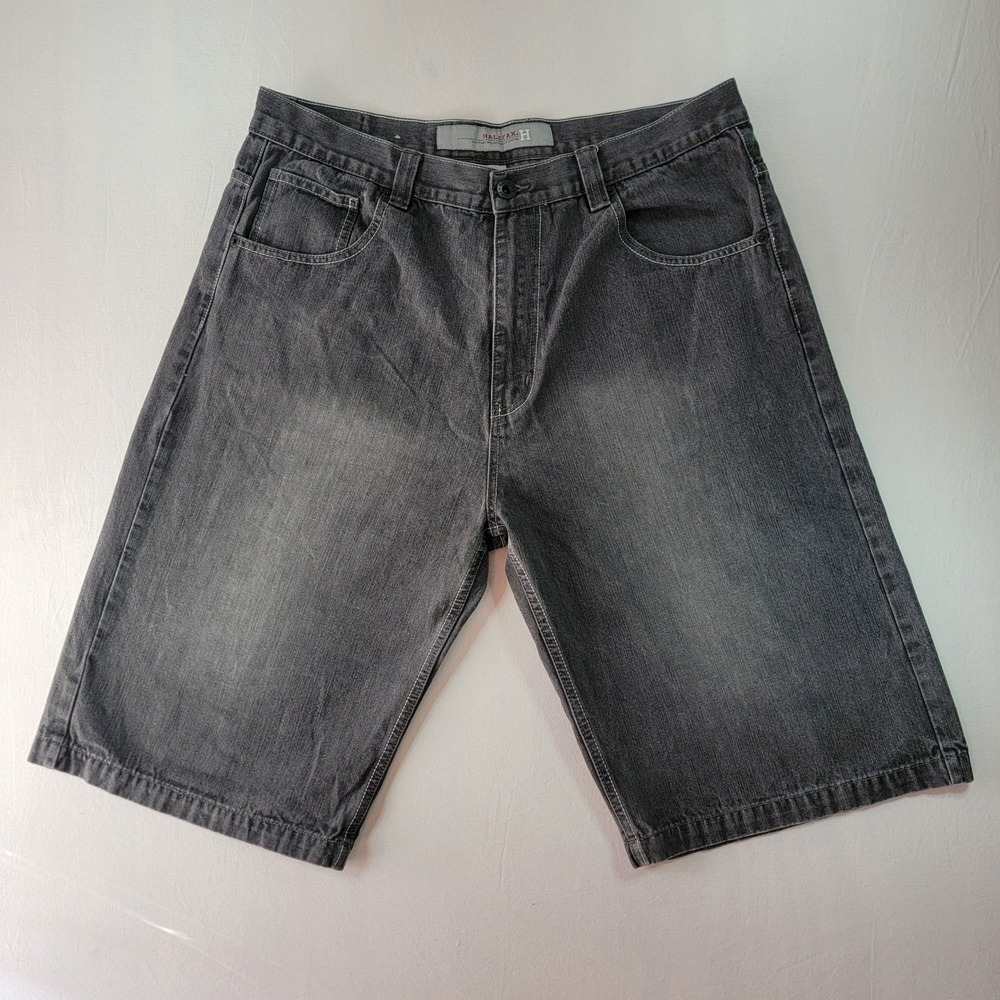 Halifax Mens Baggy Denim Shorts Faded Black Skater Streetwear 40W